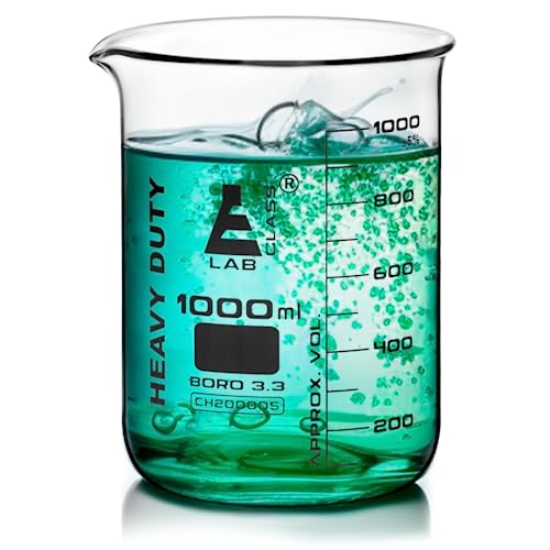 Heavy Duty Beaker, 1000Ml - 5Mm Thick, Uniform Walls - Superior Durability & Chemical Resistance - White Graduations - Borosilicate 3.3 Glass - Eisco Labs #TOP2