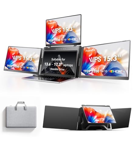 Image of 15.3 inch Laptop Screen Extender, Just 1 Cable for 3 Screens Quad Monitor, FHD 1200P IPS Screen Extender for 12 inch-17.3 inch Laptops, Travel Portable Monitor Compatible with Windows, Mac