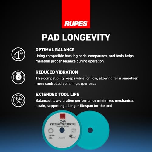Image of RUPES 150mm Pack of 6 Light Blue D-A Intermediate Foam Polishing Pads | Ideal for Paint Correction & Gloss Enhancement | Improves Cutting Performance | Compatible with 5 inch Backing Plate