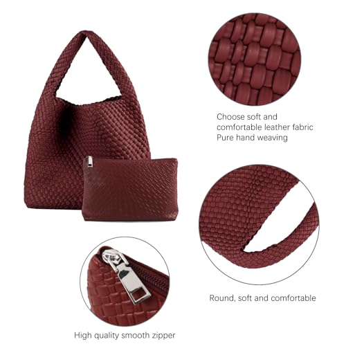 Woven Tote Bag For Women,Vegan Leather Hand Woven Handbags And Purse,Shoulder Bag Top-Handle Bag All-Match Underarm Bag4