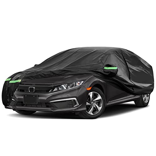 Image of Waterproof Car Cover Compatible with Honda Civic Sedan 2011-2025, Black Car Cover with Inner Cotton & Safety Lock for Snow Rain Dust Hail Sun Protection