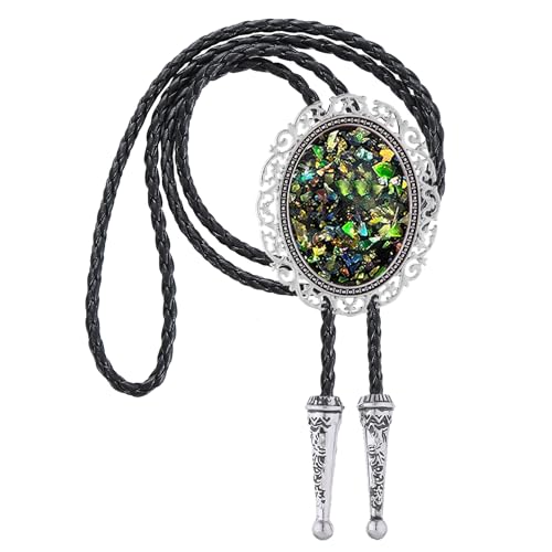 Image of Jeilwiy Bolo Tie for Men Real Stone Westwern Cowboy Ties Silver Bolos Women Leather Necktie Gift for Birthday Christmas