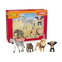 SCHLEICH Wild Life - 4PK Africa Starter Playset - Includes Zebra, Monkey, Elephant and Lion Toy Figures - Safari Figurines for Kids Ages 3+ | 42721