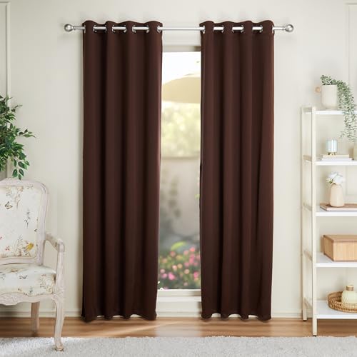 Amazon Basics - Room Darkening Blackout Door Curtains, 100% Room Darkening | 7 Feet |Set of 2| Plain Design | for Living Room and Bedroom | 115cmx210cm, Color- Coffee