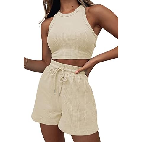 Conjunto de 2 piezas para mujer AUTOMET, camiseta corta y pantalones cortos con cordón Cover