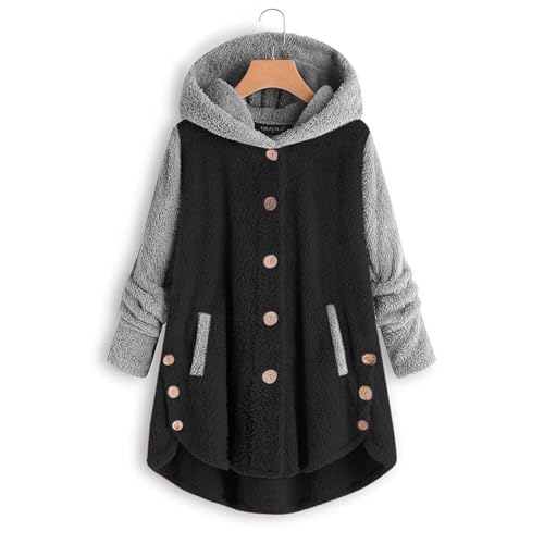 Women Fleece Hood Coat Buttons Sherpa Jackets Long Sleeve Fluffy Coat Fall Winter Plus Size Coats Outwear2