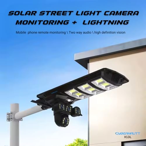 Image of XUGA-Cybernautt Series X13L 18MP 3 Lens PTZ Solar 4G Sim Outdoor CCTV Streetlight Camera with 3 View | Siren Alarm | Night Vision | All 3 Lens Mobile Controlled | Use Air-tel 4G Sim