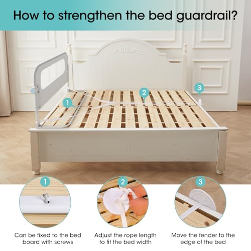 NUTIKAS Baby Bed Rail Guard for Toddlers - 78\" Toddler Bed Rails for Twin, Full, Queen, King Bunk Size Bed Swing Down Bedrail Extral Tall Child Safety Side Railing Guards for Kids Gray