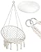IlGruppone Sedia Sospesa ad Altalena Lavorata a Maglia con Corda in Cotone Frange Macrame Cuscino Sfoderabile Amaca per Interni/Esterni, Patio Terrazzi Cortile Giardino Bar capacità 120 kg - Naturale immagine