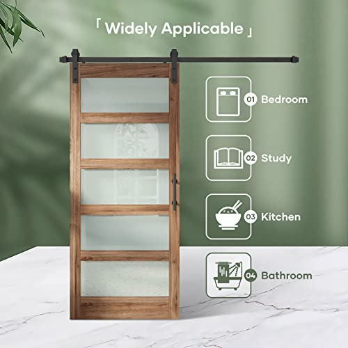 Image of FREDBECK 34 x 84 inch Glass Barn Door with 6FT Barn Door Hardware Kit & Handle Included,5-Panel Frosted Glass, Water-Proof Surface,Pre-Drilled Holes,Need Assembly