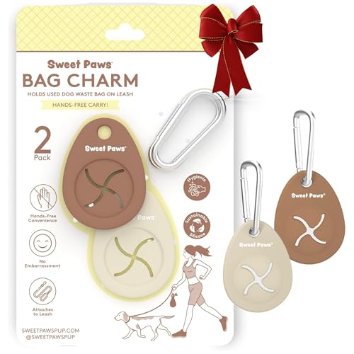 Sweet Paws Dog Poop Bag Holder Charm Duo – Hands-Free Used Poop Bag Holder for Leashes, Durable Eco-Friendly Silicone Dog Walking Accessory with Carabiner Clip, Mocha & Crème Brûlée 2 charms included