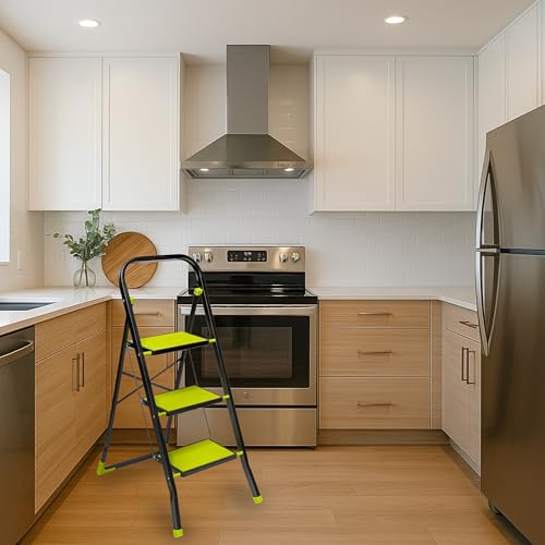 Stepit 3 Step Steel Step Ladder With Anti-Slip Feet - Folding Step Stool With Modern Design - Kitchen, Home & Garage Small Steps - 150Kg Capacity - Space Saving Storage - Small Step Ladder - 4