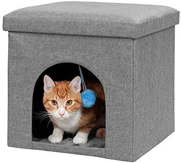 Furhaven Small Pet House Collapsible Ottoman-Footstool Condo Pet Bed - Stormy Gray, Small