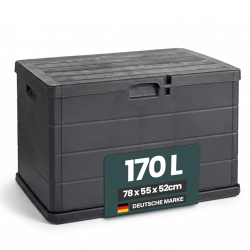 Kreher XL Kissenbox/Gartenbox 170 Liter oder 340 Liter Nutzvolumen in moderner Holz Optik in Anthrazit! Robust abwaschbar und einfach im Aufbau! (170 L)