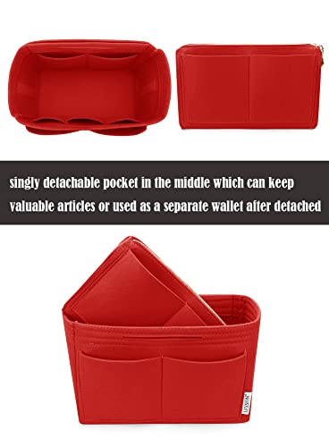 LEXSION Felt Purse Bag Organizer Insert with zipper Bag Tote Shaper Fit Speedy Neverful PM MM 8021 Red M - Thumbnail 2