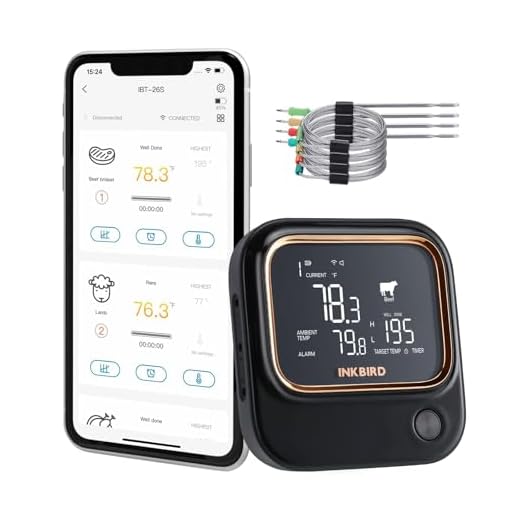 INKBIRD Bluetooth & Wi-Fi BBQ Thermometer,Vleesthermometer met 4 Sondes,APP-bediening,Temperatuuralarm en Timer,USB Oplaadbaar,Geschikt voor Oven,Barbecue
