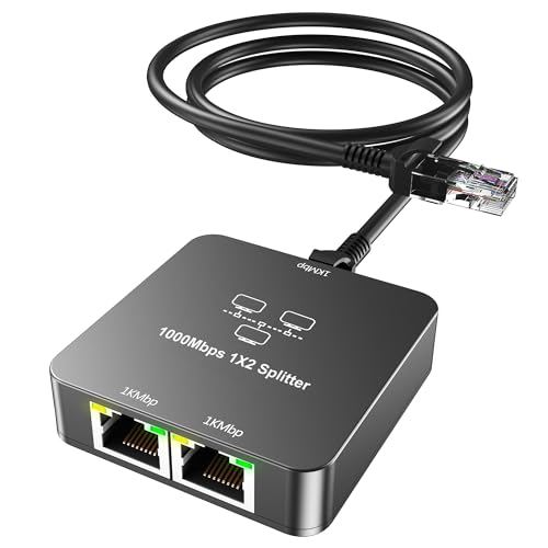 Sheiaier Ethernet Splitter 1 to 2 Out with Cat 6 Ethernet Cable, 1000Mbps High Speed, RJ45 Splitter, Gigabit Internet Splitter Connector for Cat 5/5e/6/7/8 Cable,Gray