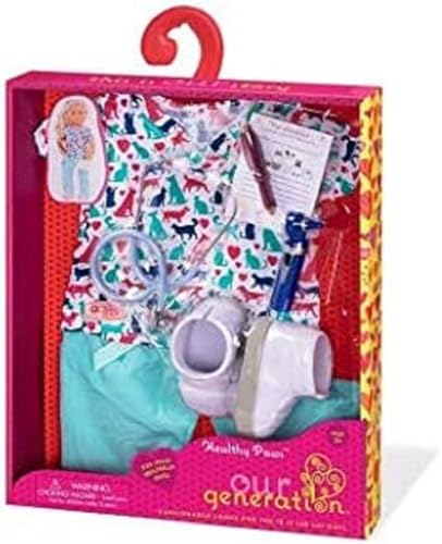 Our Generation - Healthy Paws - Vet Uniform Outfit - Hospital Accessories - 18-Inch Doll Clothes - Pretend Play - Toy for Kids 3 Years +