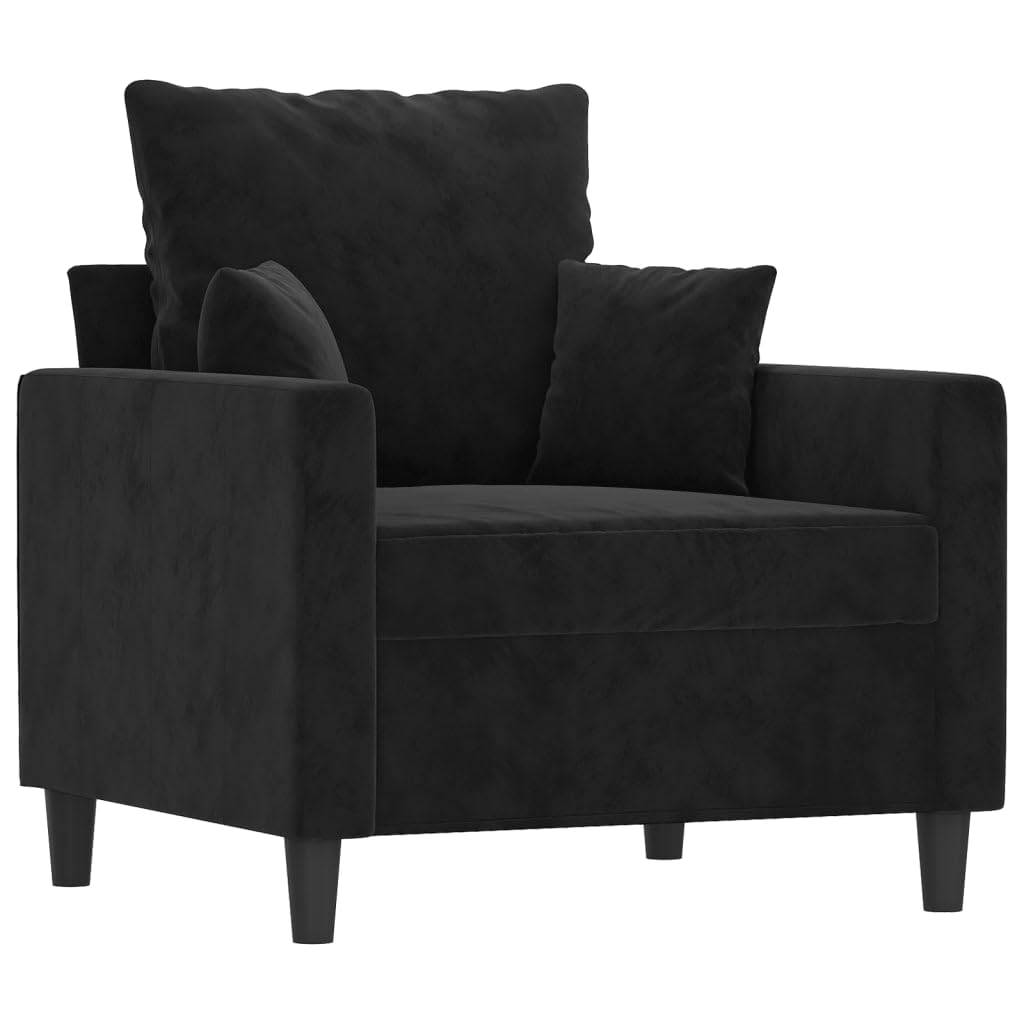 Brokky 3-TLG. Sofagarnitur mit Kissen - Wohnzimmer Sitzgruppe - Schwarz Samt - 3201685