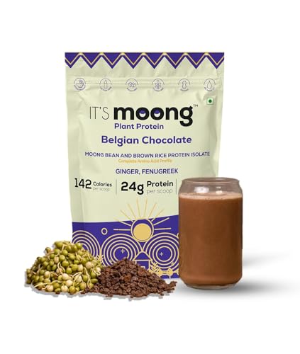 Image of It's Moong Mung Bean & Brown Rice Isolate Plant Protein Powder for Men & Women | Belgian Chocolate | 24gms per serve 4.7gms BCAA | 500gms | Sprouted Plant based protein | Plant Protein