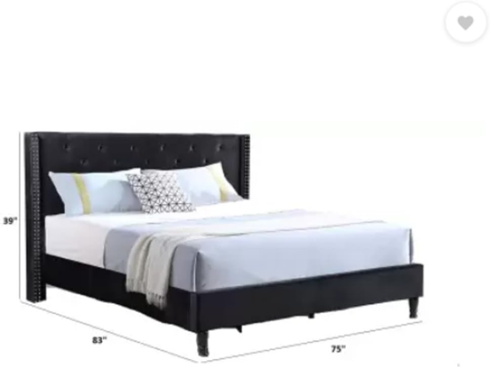 Image of Wooden Modern Upholstered King Size Bed for Bedroom | Wooden Double Bed Without Storage | Platform Cot Upholstered Bed with Upholstery Fabric | Engineered Wood | 6.5 x 6 Ft | Black Chosen
