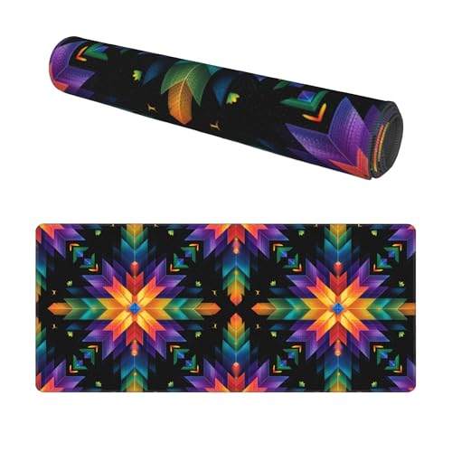 Image of Colorful Mandala Pattern Extended Gaming Mouse Pad, with Stitched Edges Large Mouse Pad Desk Protector, Rubber Base Mousepad Keyboard Mouses Mat for Work Game Office Home- 32 inch X 12 inch Inch,E160
