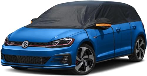 kayme Halbgarage Wasserdicht Atmungsaktiv Autoabdeckung. Halbabdeckung Autoplane für Regen Sonne Staub Schutz. PKW Abdeckplane Wetterfest Faltgarage für Schrägheck.(bis zu 450 cm) 2L