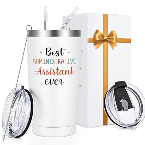 Qtencas Administrative Professional Day Gifts for Administrative Assistant, Best Administrative Assistant Ever Stainless Steel Insulated Travel Tumbler, Administrative Assistant Gifts(20oz, White)