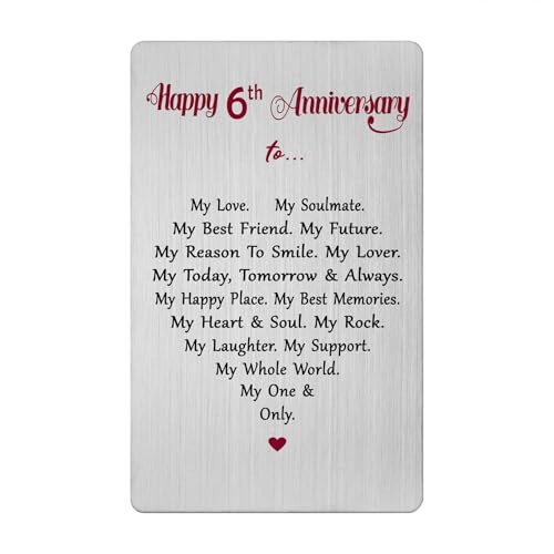6 Year Anniversary Card for Men Women Him Her Iron- 6th Six Wedding Anniversary Keepsake Gift for Husband Wife