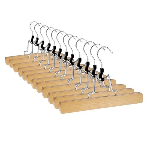12 x Hosenbügel Klemmbügel VonBueren | Hosenspanner aus Holz | Kleiderbügel für Hosen | rutschfest | mit drehbarem Haken