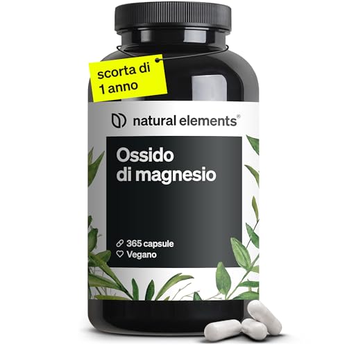 natural elements Magnesio – 365 capsule – 667 mg di ossido di magnesio, di cui 400 mg di magnesio in ogni capsula – – Testato in laboratorio, alto dosaggio, vegano