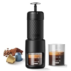 STARESSO Classic Portable Espresso Maker, 2 IN 1 Travel Coffee Maker Compatible Ground Coffee & NS Original Pods, Espresso Machine with Stainless Steel Chamber for Travel Camping, Manually Operated