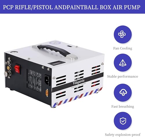 PCP air compressor, 4500PSI / 30 MPa, oil-free/water-free high-pressure air compressor, 12V DC / 120V AC, suitable for PCP air rifles, paintball guns, high-pressure gas tanks