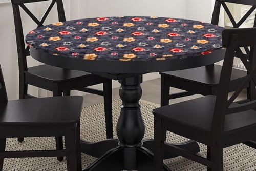 Image of The Furnishing Tree Round Elastic Fitted Dining Table Cover WxL 36x36 Inches Floral Pattern Grey