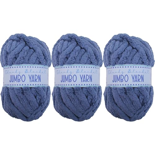 Image of 3 Pack ThreadArt Chunky Chenille Yarn for Hand Knitting, Jumbo, Blue | Soft jumbo chenille yarn for hand knit and crochet. Make blankets, plushies & crochet projects. DIY quick projects.