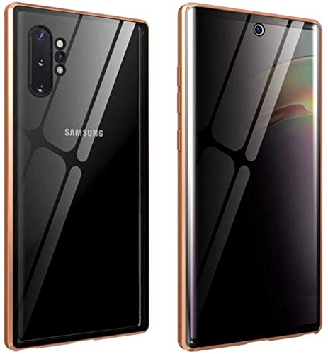 FHZXHY Galaxy Note 10+ Plus Privacy Glass Case All-Inclusive Clear Double Sided Tempered Glass Magnet Absorption Metal Bumper Frame Protective Case for Samsung Galaxy Note 10+ Plus 5G,Gold