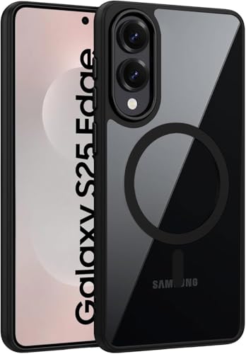Image of DIZORO Samsung S25 Edge 5g Case,Compatible with MagSafe, Non Yellow Military-Grade Drop Protection & Hard PC Back Cover Slim Transparent Anti-Scratch Shockproof Phone Case (Black)