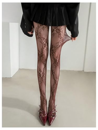 Image of Milumia Women's Floral Lace Tights Y2k Patterned Fishnet Pantyhose Sexy Stockings