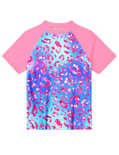 Image of Girls Swimsuit Colorful Short Sleeve Bathing Suits UPF 50+ Rash Guard Set Two Piece Summer Swimwear