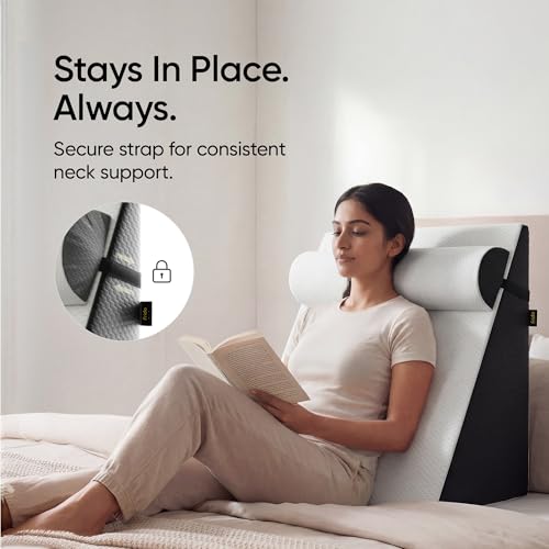 Image of Frido Wedge Neck Rest Pillow | Multipurpose Neck Pillow | Memory Foam Roll with Adjustable Strap | Relieves Neck, Knee & Lumbar Pressure | Compatible with Wedge Plus | Washable Cover, White & Grey