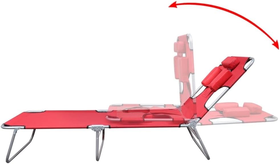 Folding Sun Lounger with Head Cushion,Outdoor Chaise Lounge,Patio Lounge Chair,Beach Sunbathing Chair,Camping Chair,Portable Loungers,for Patios,Pools,Lawns,Camping,Powder-coated Steel Red