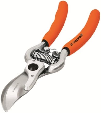 Truper 31564 Podadora de derivación de 8 pulgadas, acción de resorte de rebobinado, cuchillas forjadas de caída, asas de vinilo suave
