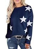 shermie Womens Star Graphic Sweaters Long Sleeve Crew Neck Casual Cable Knit Pullover Sweater Navy 2 Large