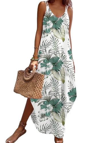 Image of Zeagoo Women's Casual Sundress Summer Maxi Sleeveless V Neck Split Boho Beach Dress Travel Vacation Dress with Pockets