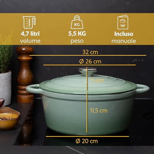 Chefarone Cocotte Casseruola Ghisa smaltata 26 cm 4,7 L - Dutch Oven con Coperchio – Pentola Multiuso per Pane Arrosti Stufati e Cotture in Forno - compatibile Induzione - immagine 5