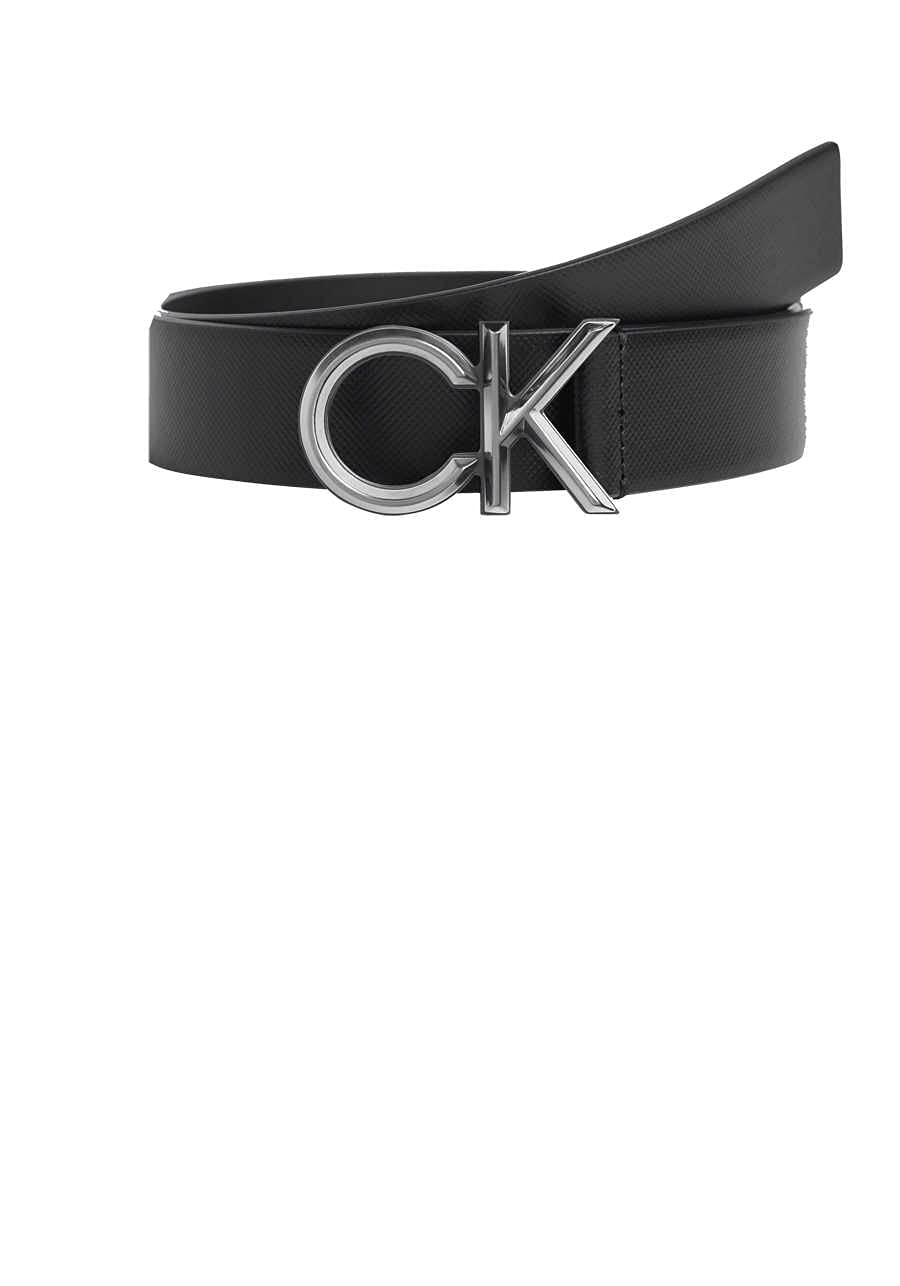 Calvin Klein Men's Ck Black Leather Ck Spiked Metal Belt 35Mm W85