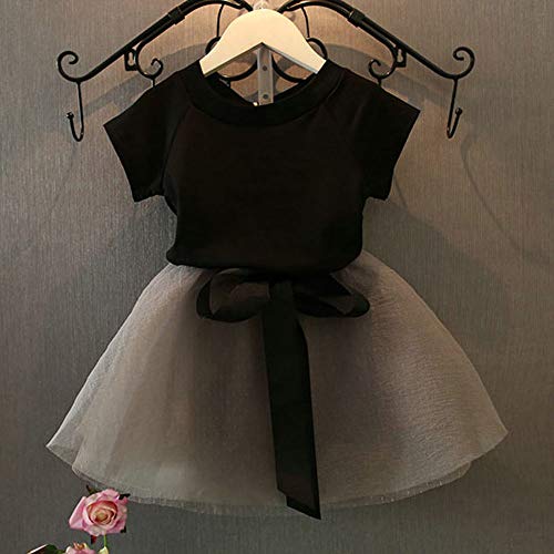 Image of Bold N Elegant Girls Black Top & Grey Tutu Dress Set with Bow | Stylish Wear Outfit for Toddlers & Kids
