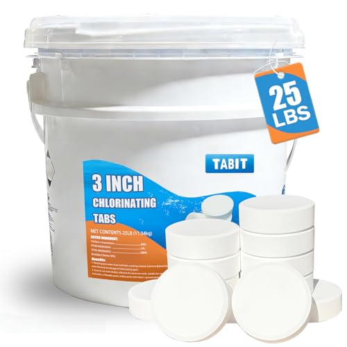 Chlorine Tablets 3 inch 25 Pounds, TABIT Swimming Pool Long Lasting Chlorinating Tablets, Slow Dissolving, Tri-Chlor for Swim Pool, Hot Tubs, Spa