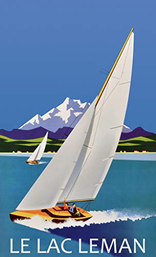 Poster Lac Léman Genève Suisse affiche murale rétro 50x70 grand format papier 300g