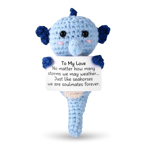 TOYMIS Positive Seahorse, Adorable Handmade Crochet Inspirational Seahorse with Encouragement